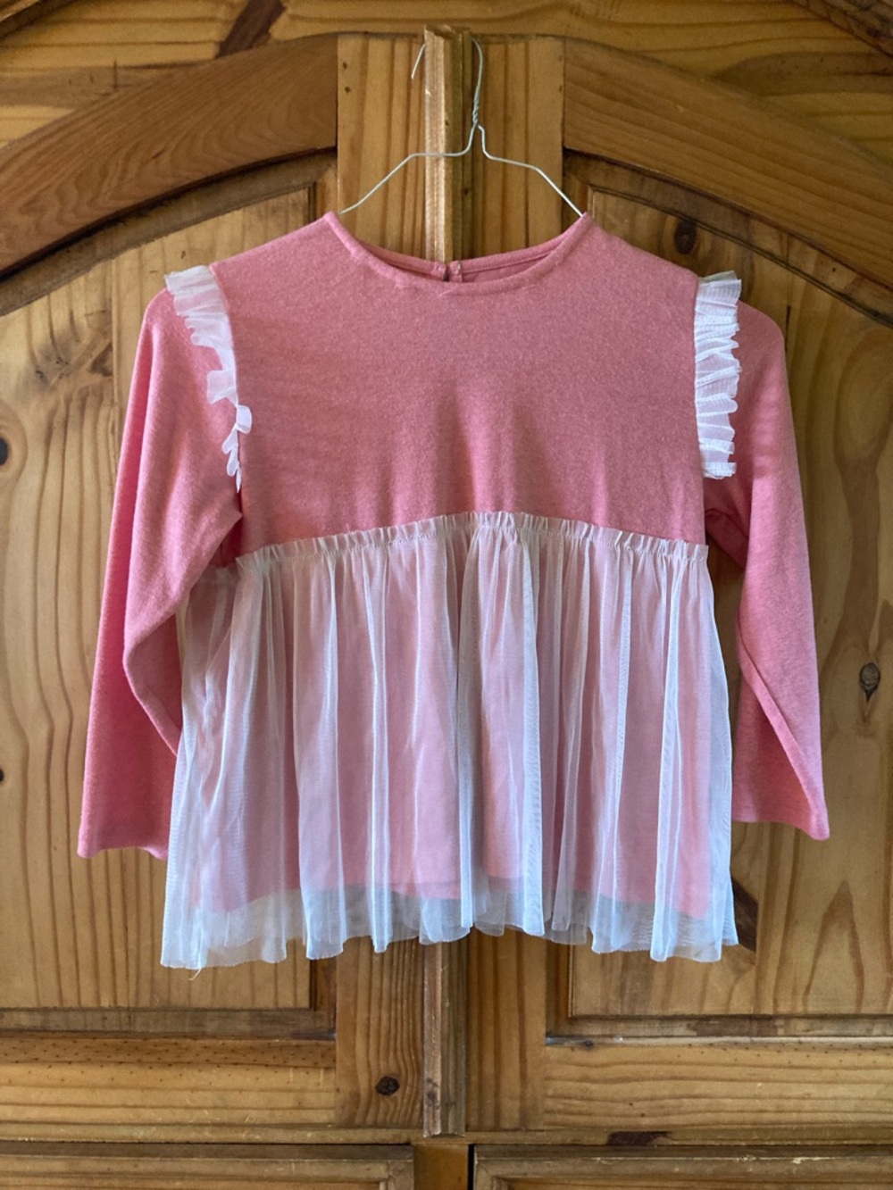 Girls Bisby pink white lace long sleeve sweater size 12